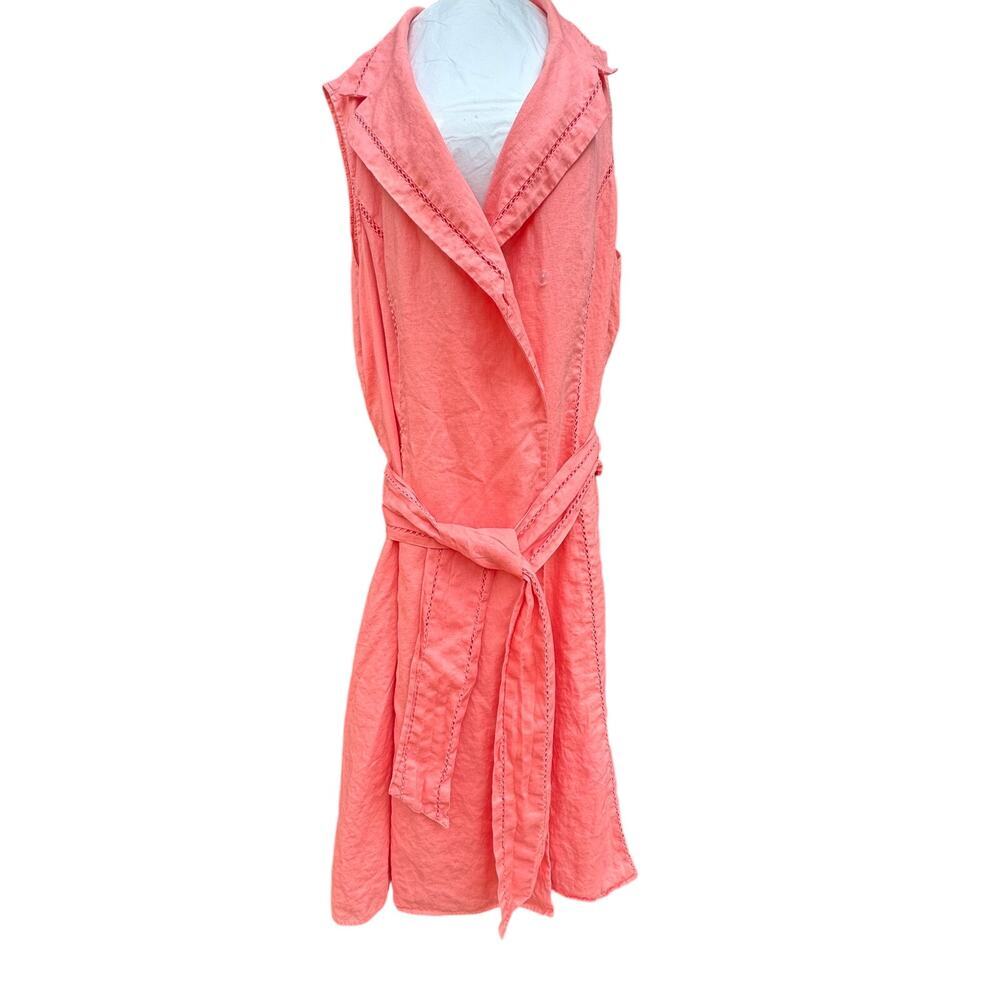 Jones New York Signature Woman 22W Coral Linen Belted Sleeveless Shirt Dress
